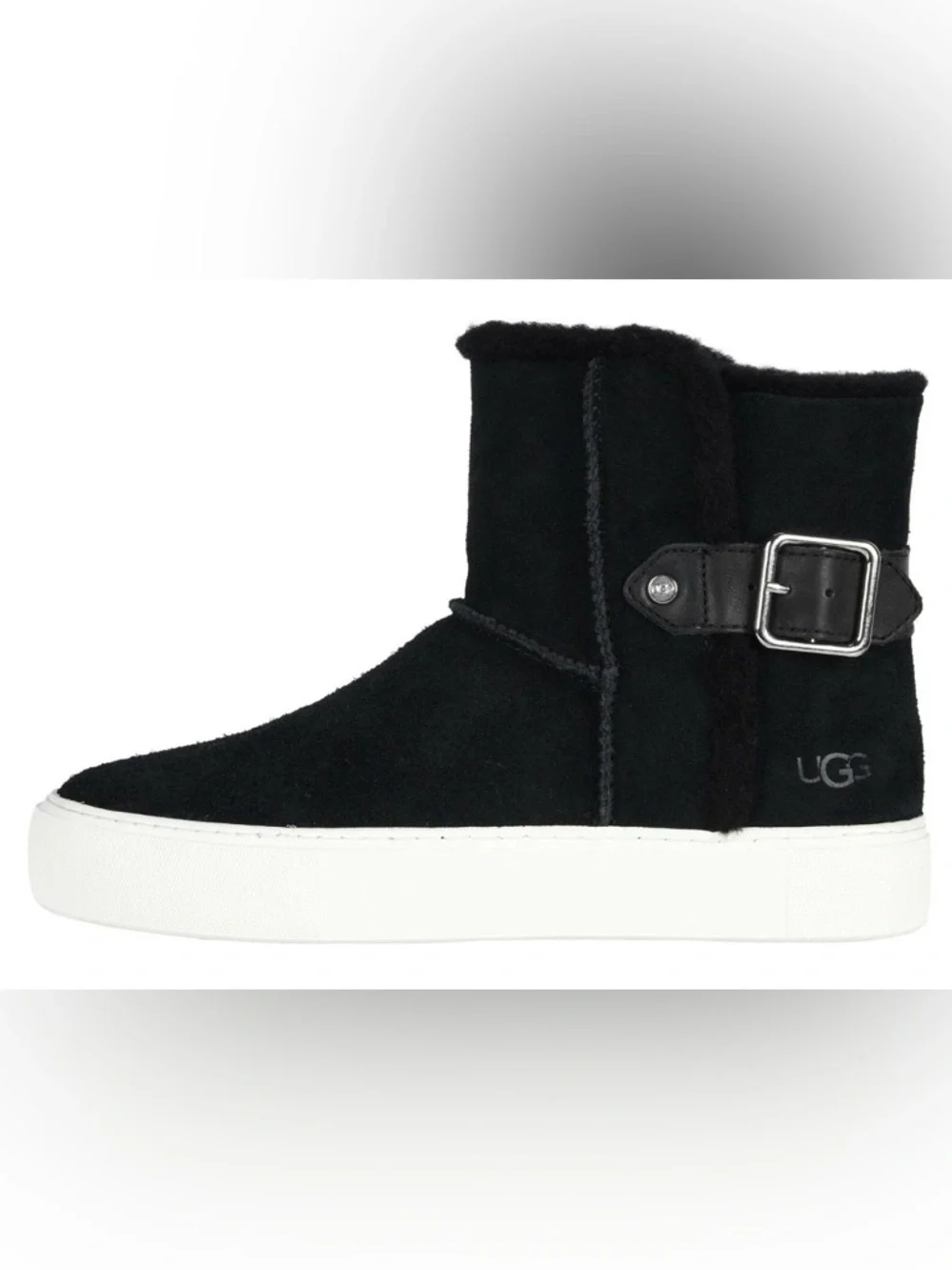 UGG Aika Mid-Height Flat Boots Black Genuine Suede Booties Fur Lining